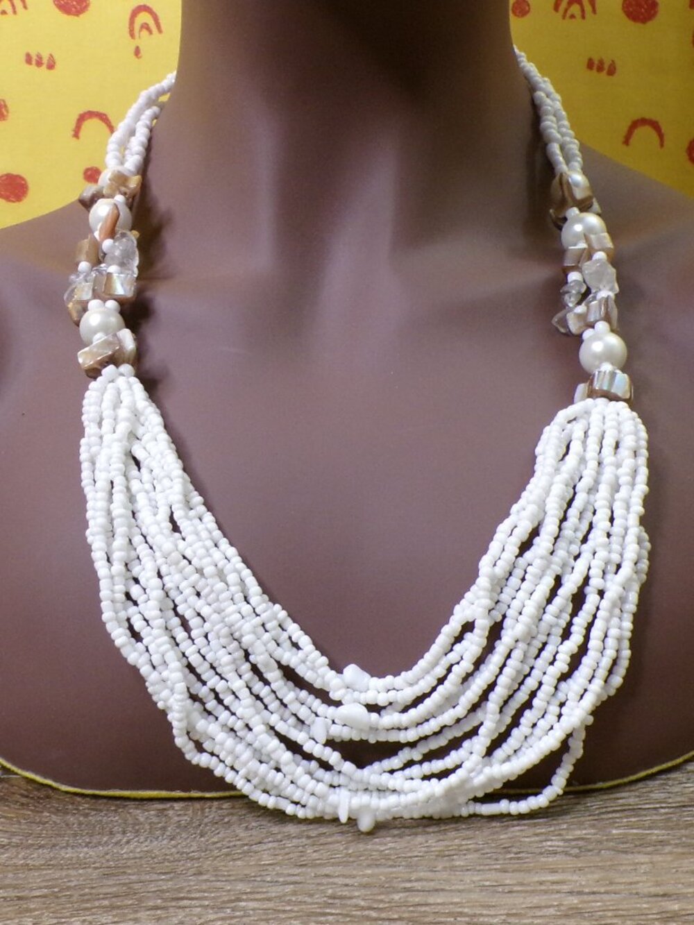 Multi Strand Beaded Necklace with Rear Button Clasp - Picture 4 of 11